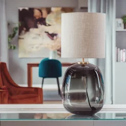 HADELAND GLASSVERK Bordlamper|Bordlamper-Austra Bordlampe 35*30 Blågrønn skjerm Hvit