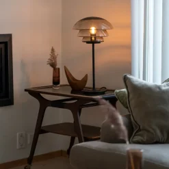 HADELAND GLASSVERK AS Bordlamper|Bordlamper-BORDLAMPE 4006 MED SORT METALLFOT Kakao