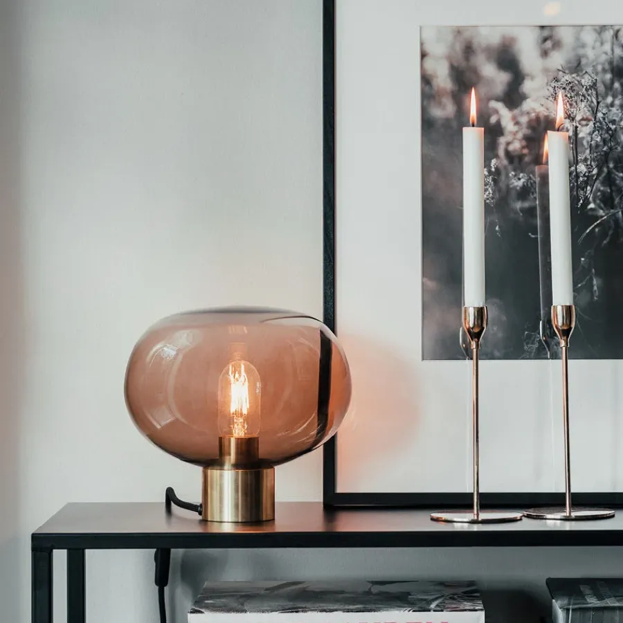 HADELAND GLASSVERK AS Bordlamper|Bordlamper-BORDLAMPE 4169 SMALL M. MESSING SOKKEL Kakao