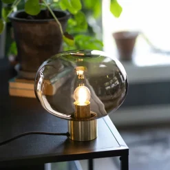 HADELAND GLASSVERK AS Bordlamper|Bordlamper-BORDLAMPE 4169 SMALL RØKGRÅ M. SORT SOKKEL Røkgrå