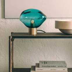 HADELAND GLASSVERK Bordlamper|Bordlamper-CRYSTAL STONE BORDLAMPE BLÅGRØNN