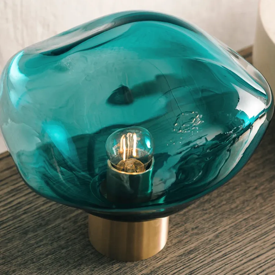 HADELAND GLASSVERK Bordlamper|Bordlamper-CRYSTAL STONE BORDLAMPE BLÅGRØNN