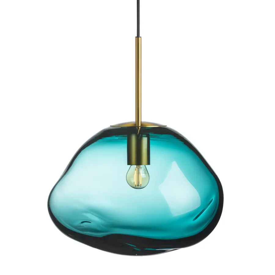 HADELAND GLASSVERK Taklamper|Crystal Stone-CRYSTAL STONE PENDELLAMPE BLÅGRØNN