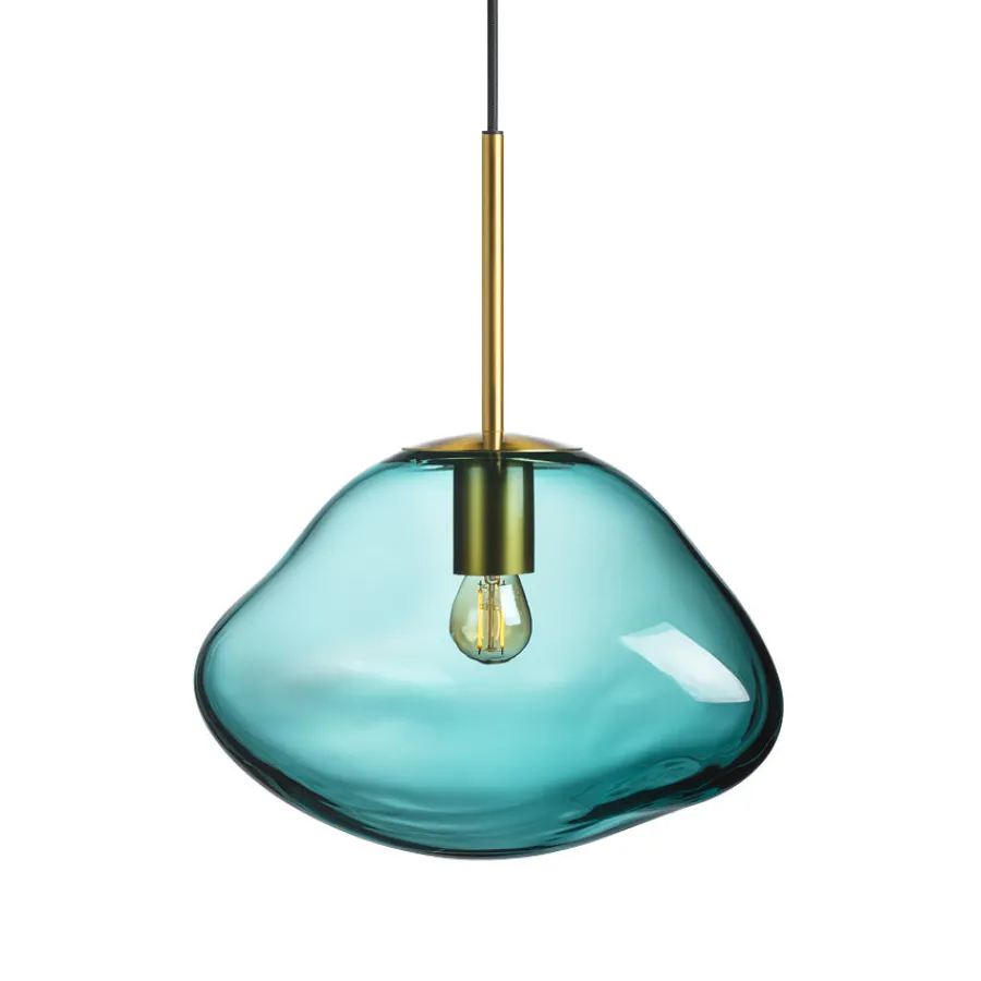 HADELAND GLASSVERK Taklamper|Crystal Stone-CRYSTAL STONE PENDELLAMPE BLÅGRØNN