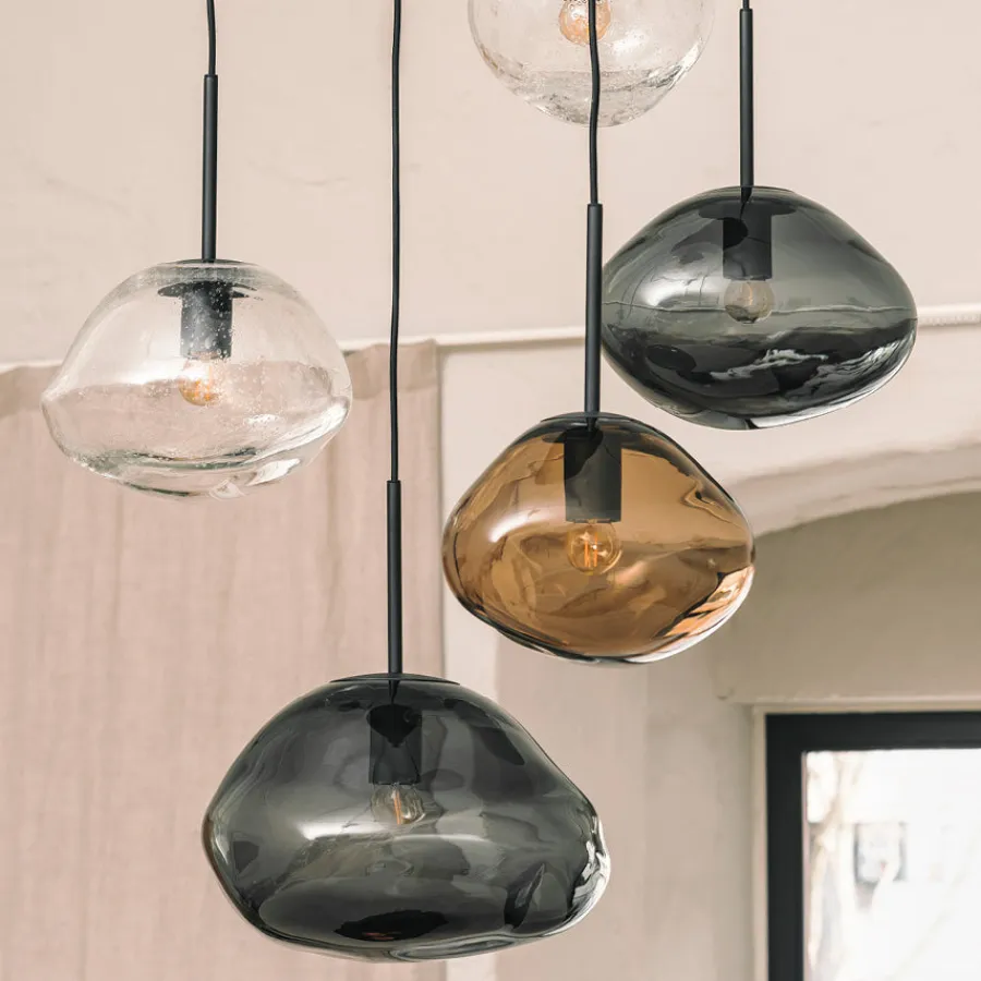 HADELAND GLASSVERK Taklamper|Crystal Stone-CRYSTAL STONE PENDELLAMPE KAKAO