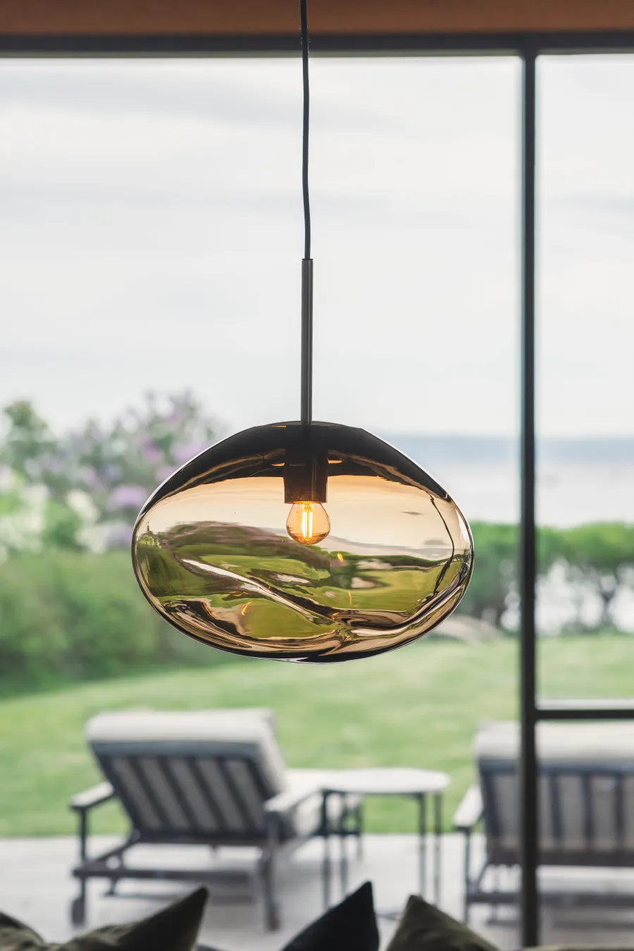 HADELAND GLASSVERK Taklamper|Crystal Stone-CRYSTAL STONE PENDELLAMPE KAKAO