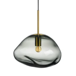 HADELAND GLASSVERK Taklamper|Crystal Stone-CRYSTAL STONE PENDELLAMPE LYS RØKGRÅ