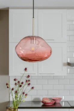HADELAND GLASSVERK Taklamper|Crystal Stone-CRYSTAL STONE PENDELLAMPE MORGENRØD