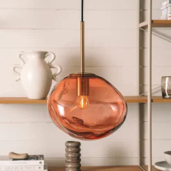 HADELAND GLASSVERK Taklamper|Crystal Stone-CRYSTAL STONE PENDELLAMPE MORGENRØD