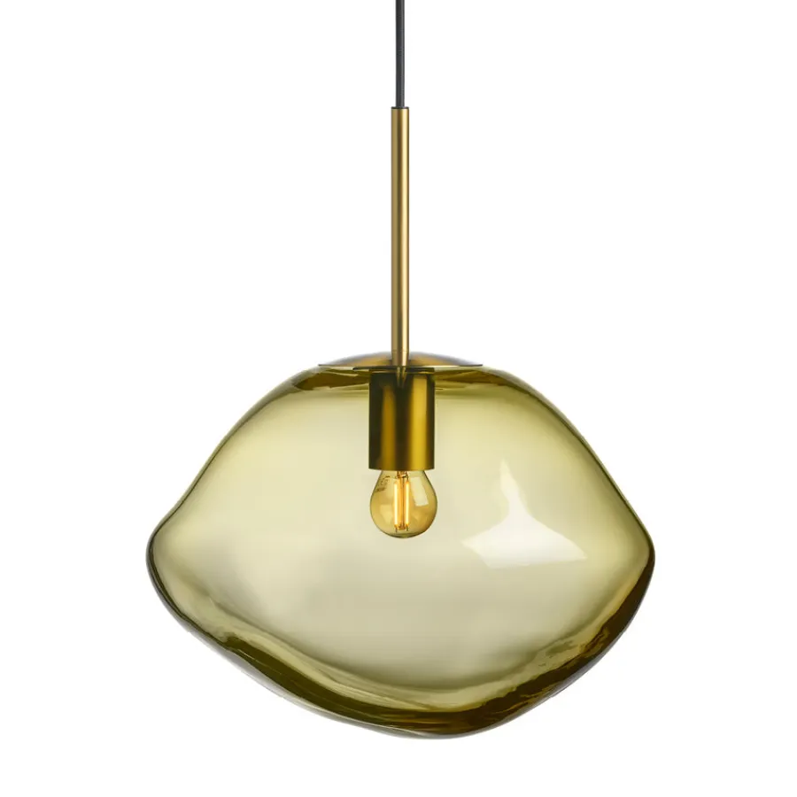 HADELAND GLASSVERK Taklamper|Crystal Stone-CRYSTAL STONE PENDELLAMPE OLIVEN