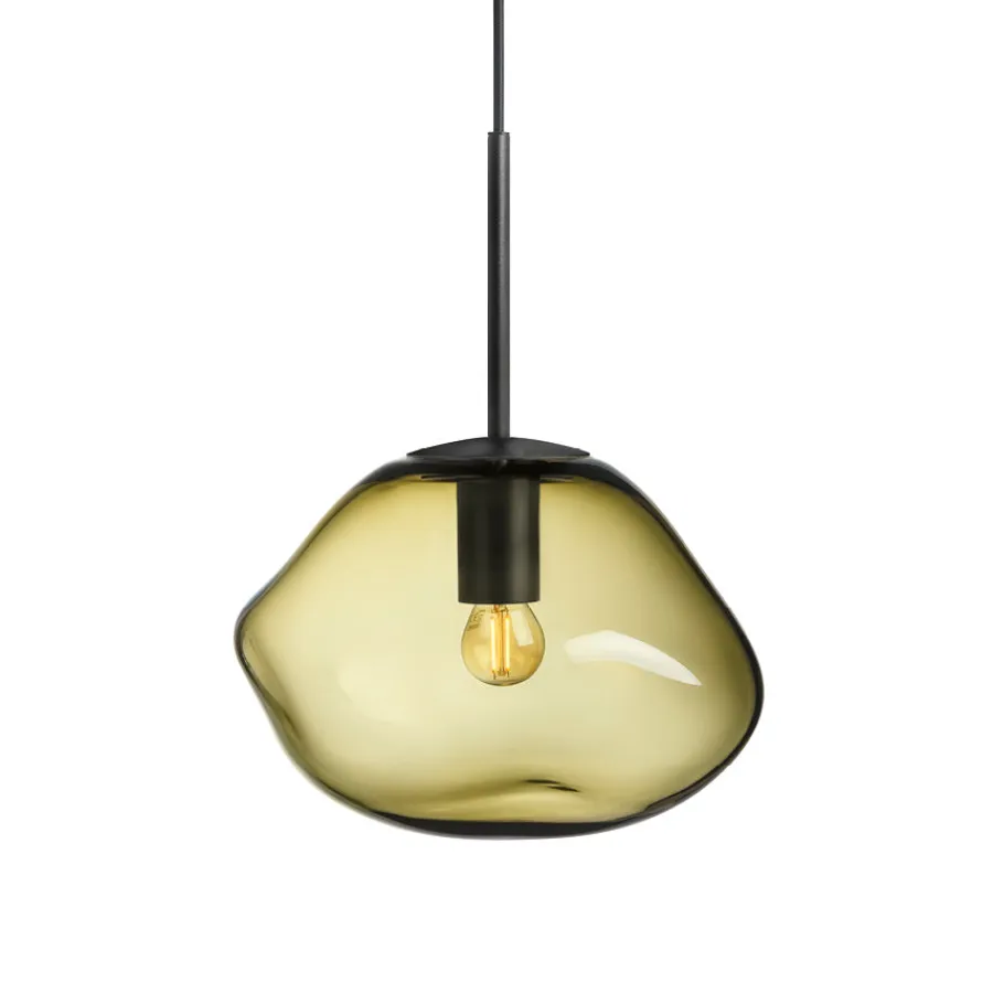 HADELAND GLASSVERK Taklamper|Crystal Stone-CRYSTAL STONE PENDELLAMPE OLIVEN