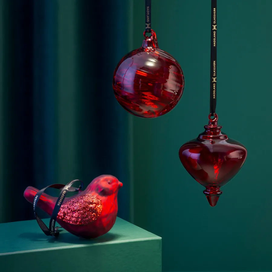 HADELAND GLASSVERK Julepynt-FUGLEKLANG GLASS HENG RØD MIX 3 PK