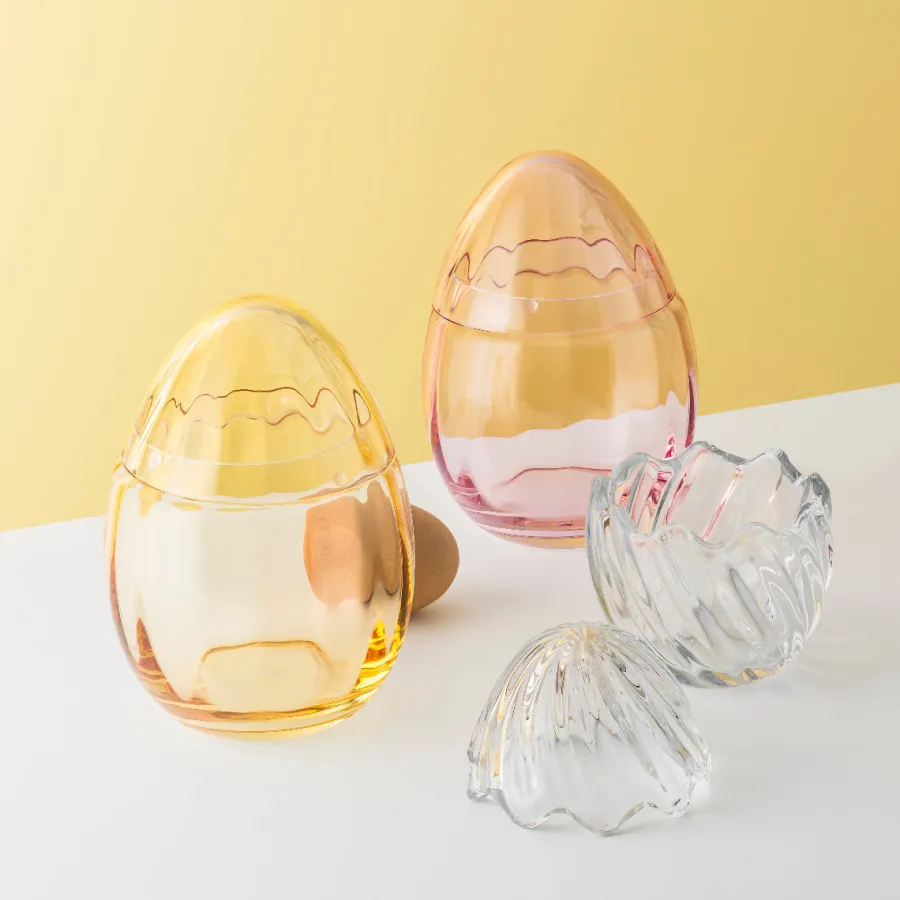 HADELAND GLASSVERK AS Påskepynt-GLASSEGG MED LOKK KLAR GUL 15 CM