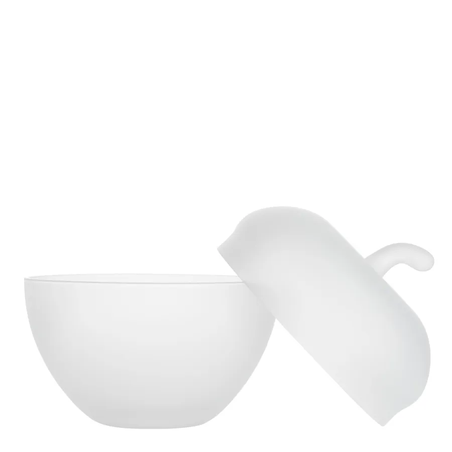 HADELAND GLASSVERK Julepynt-GLASSEPLE M/LOKK HVIT FROSTET 13,5 X 12,3 CM