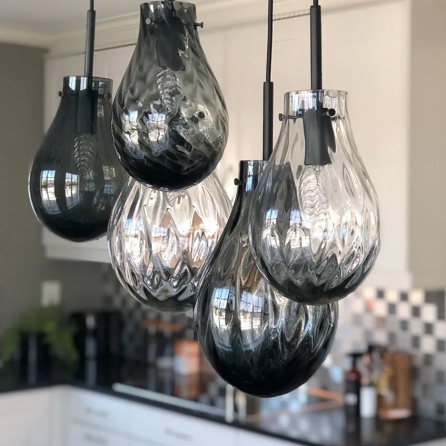HADELAND GLASSVERK Taklamper|Dråpe-GLITRE DRÅPER 5 STK Røkgrå