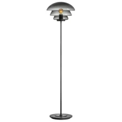 HADELAND GLASSVERK Gulvlamper|Gulvlamper-GULVLAMPE 4006 RØKGRÅ MED SORT METALLFOT Røkgrå