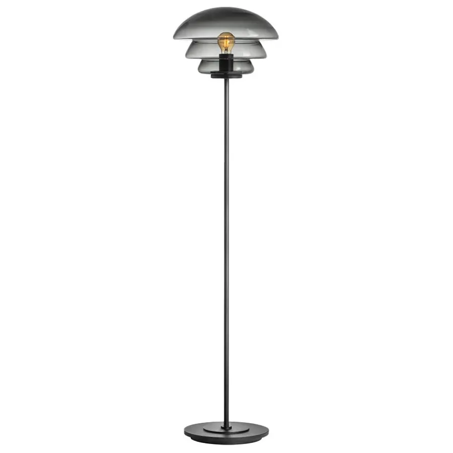 HADELAND GLASSVERK Gulvlamper|Gulvlamper-GULVLAMPE 4006 RØKGRÅ MED SORT METALLFOT Røkgrå