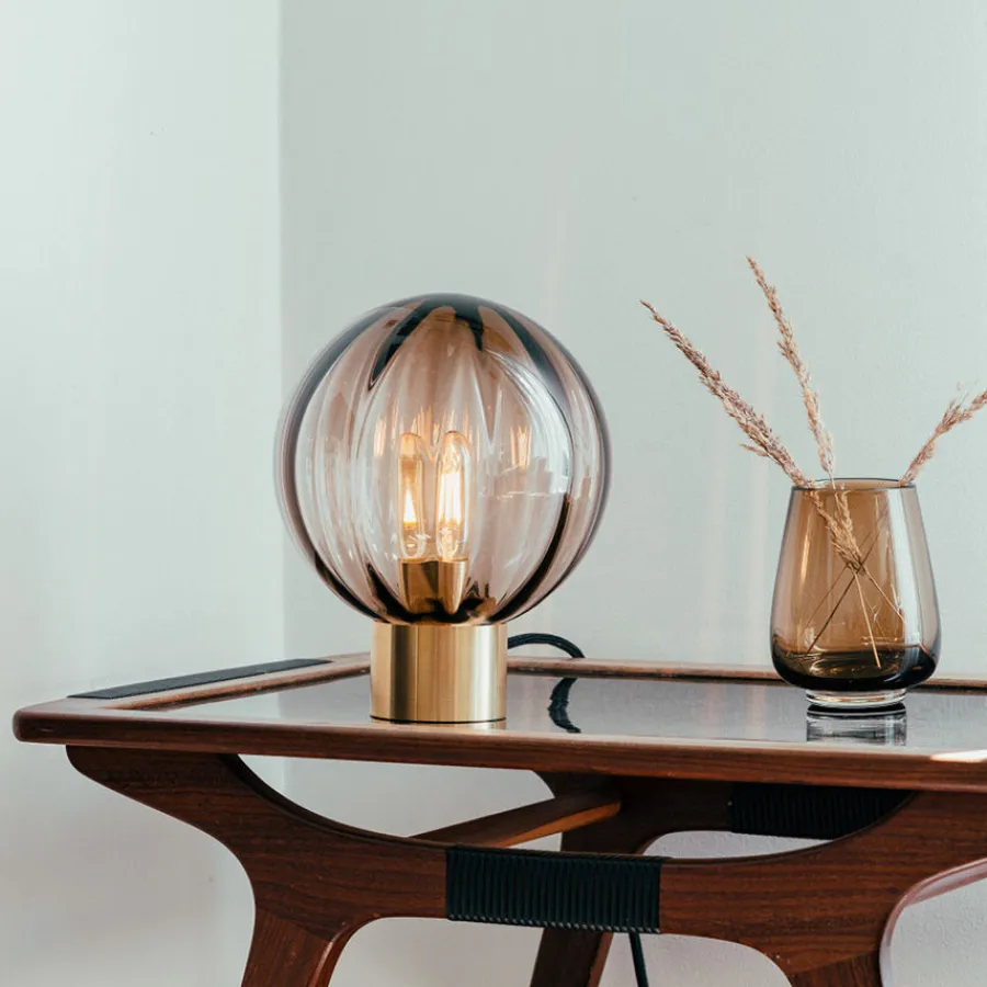HADELAND GLASSVERK AS Bordlamper|Bordlamper-KRYSTALLKULE BORDLAMPE OPTIKK M. MESSING SOKKEL Kakao