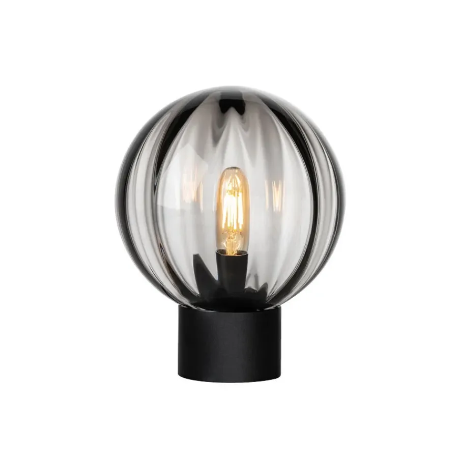 HADELAND GLASSVERK AS Bordlamper|Bordlamper-KRYSTALLKULE BORDLAMPE OPTIKK RØKGRÅ M. SORT SOKKEL Røkgrå