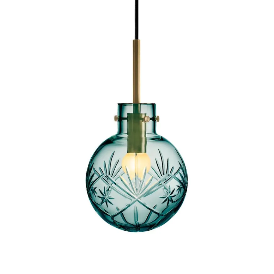 HADELAND GLASSVERK Taklamper|Krystallkuler-KRYSTALLKULE TAKLAMPE FINN BLÅGRØNN 160MM Blågrønn