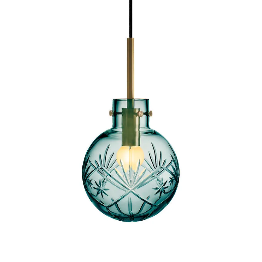 HADELAND GLASSVERK Taklamper|Krystallkuler-KRYSTALLKULE TAKLAMPE FINN BLÅGRØNN 160MM Blågrønn