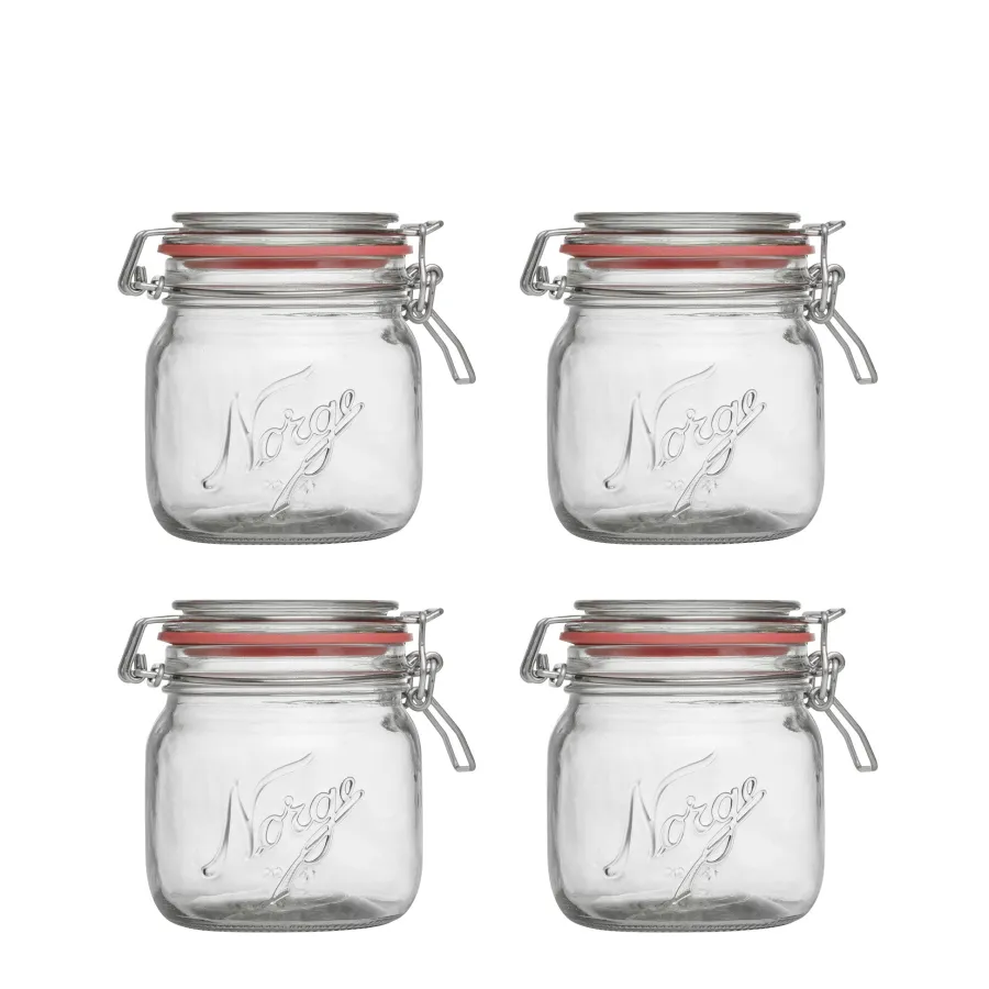 NORGESGLASSET Oppbevaring Og Krukker-OPPBEVARINGSGLASS 0,4L HENGSLET LOKK 4PK