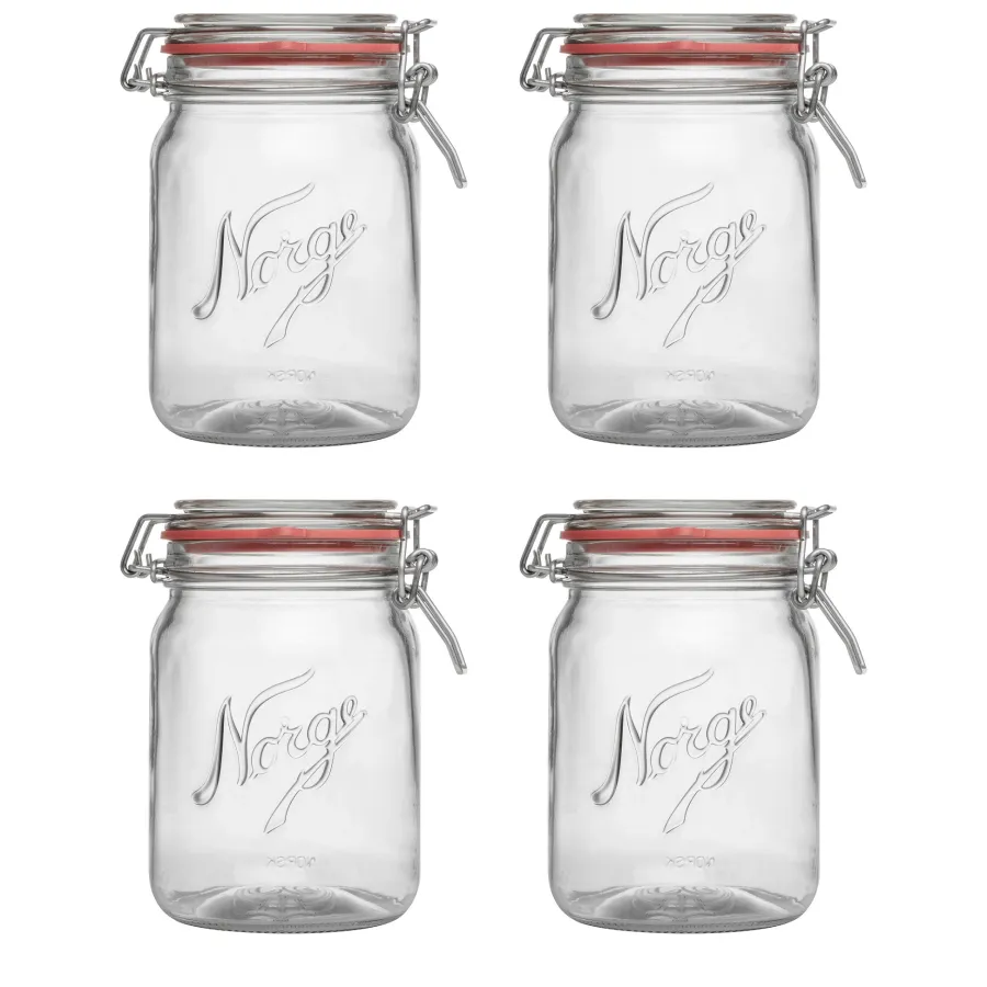 NORGESGLASSET Oppbevaring Og Krukker-OPPBEVARINGSGLASS 0,7L HENGSLET LOKK 4PK