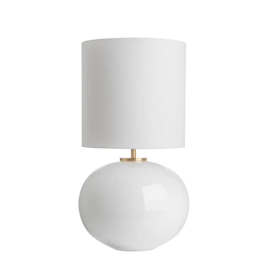 HADELAND GLASSVERK Bordlamper|Bordlamper-SENJA BORDLAMPE HVIT M. MESSING ARMATUR, HVIT 30*30 SKJERM