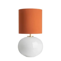 HADELAND GLASSVERK Bordlamper|Bordlamper-SENJA BORDLAMPE M. MESSING ARMATUR, ORANGE 30*30 SKJERM Hvit