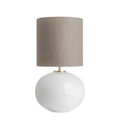 HADELAND GLASSVERK Bordlamper|Bordlamper-SENJA BORDLAMPE M. MESSING ARMATUR, BEIGE 30*30 SKJERM Hvit