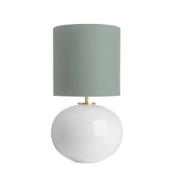 HADELAND GLASSVERK Bordlamper|Bordlamper-SENJA BORDLAMPE M. MESSING ARMATUR, BLÅGRØNN 30*30 SKJERM Hvit
