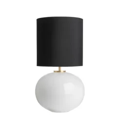 HADELAND GLASSVERK Bordlamper|Bordlamper-SENJA BORDLAMPE M. MESSING ARMATUR, SORT M/GULL 30*30 SKJERM Hvit