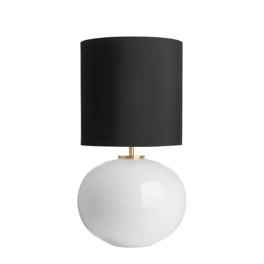 HADELAND GLASSVERK Bordlamper|Bordlamper-SENJA BORDLAMPE M. MESSING ARMATUR, SORT M/GULL 30*30 SKJERM Hvit