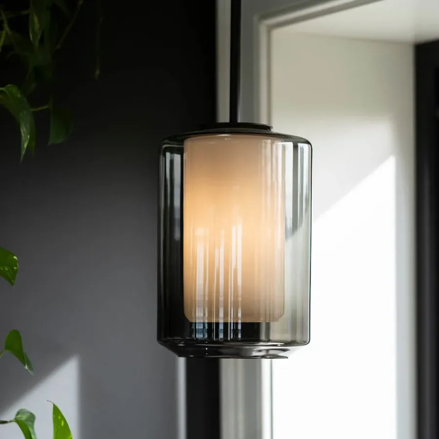 HADELAND GLASSVERK AS Taklamper|Arkivlamper-Taklampe 4245 og hvit Røkgrå