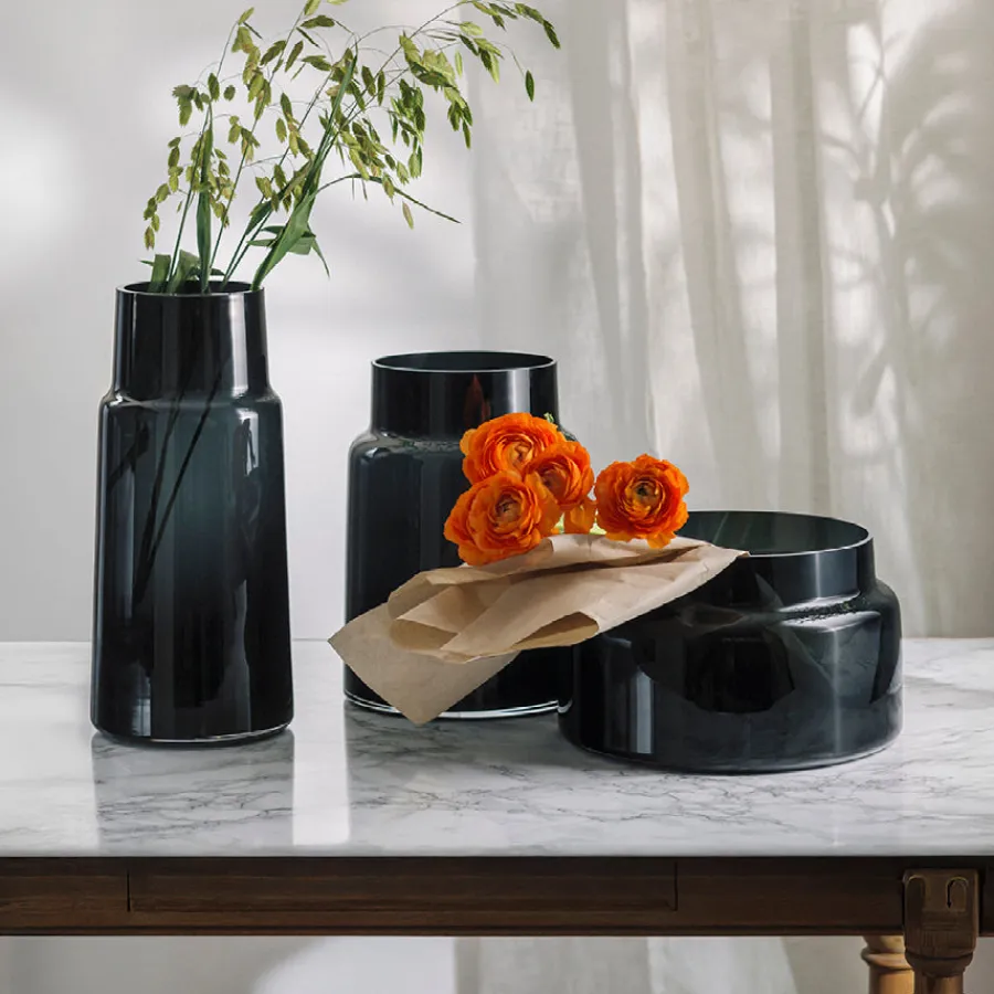 HADELAND GLASSVERK AS Vaser-TINDRE VASE/LYSLYKT RØKGRÅ 30 CM Røkgrå