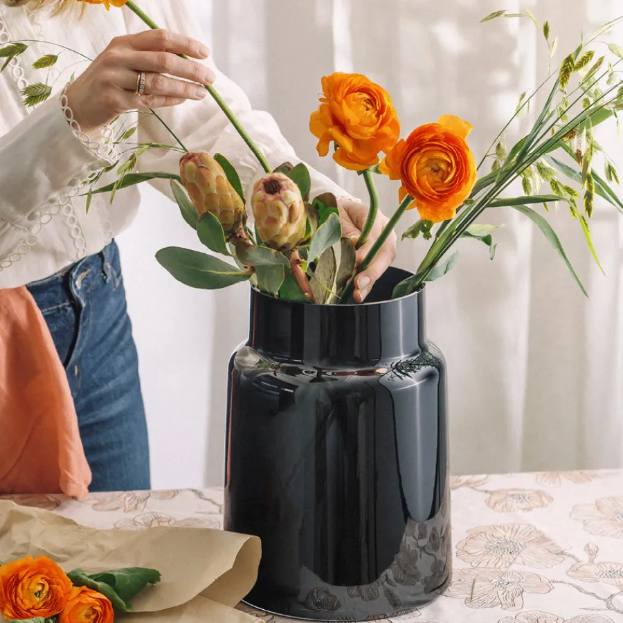 HADELAND GLASSVERK AS Vaser-TINDRE VASE/LYSLYKT RØKGRÅ 30 CM Røkgrå