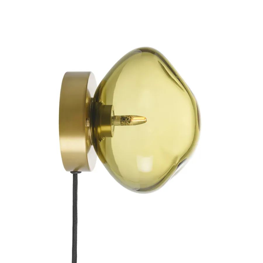 HADELAND GLASSVERK Vegglamper|Vegglamper-VEGGLAMPE OLIVEN MED UTVENDIG MESSING OPPHENG